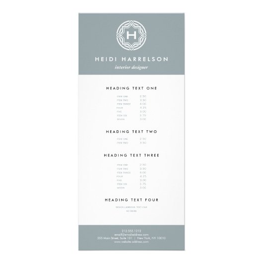 イニシャルグレーの装飾石板ロゴ ラックカード (正面)