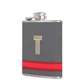 イニシャルグレー+赤でパーソナライズストライプ フラスク (左)