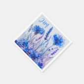 💍イニシャルコーンフラワーとラベンダーエレガンス付き スタンダードカクテルナプキン (角)