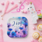 💍イニシャルコーンフラワーとラベンダーエレガンス付き ペーパープレート (パーティー)