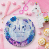 💍イニシャルコーンフラワーとラベンダーエレガンス付き ペーパープレート (パーティー)
