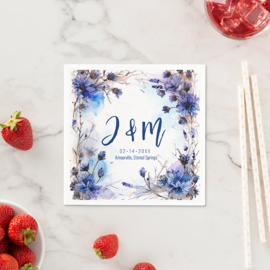 💍イニシャルコーンフラワーとラベンダーエレガンス スタンダードカクテルナプキン (インサイチュ)