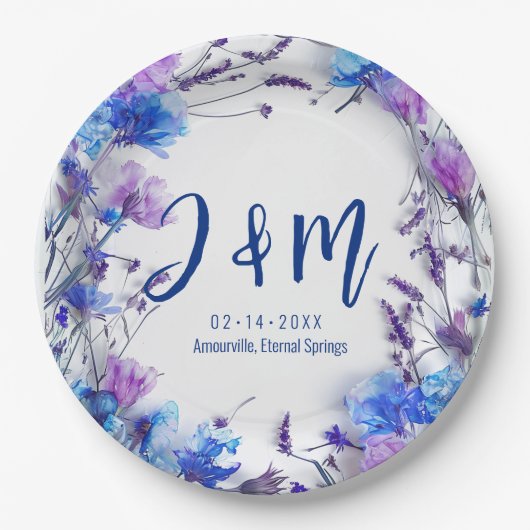 💍イニシャルコーンフラワーとラベンダー ペーパープレート (正面)