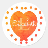 イニシャルシックカスタムモノグラムオレンジホワイトハート ラウンドシール (正面)
