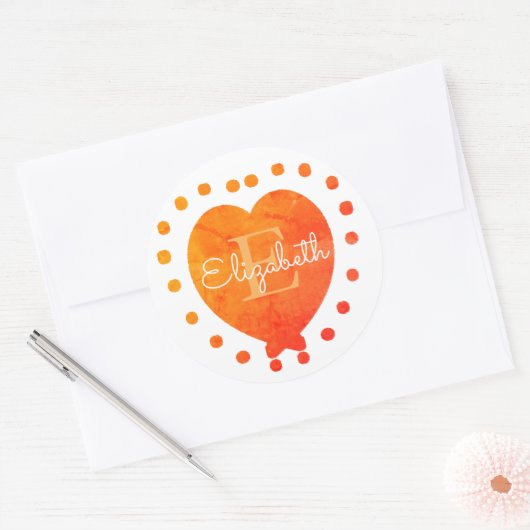 イニシャルシックカスタムモノグラムオレンジホワイトハート ラウンドシール (封筒)