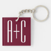 イニシャルシンプルカップル |ホワイト&ブルゴーニュ キーホルダー (裏面)
