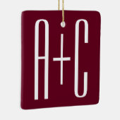 イニシャルシンプルカップル |ホワイト&ブルゴーニュ セラミックオーナメント (右)