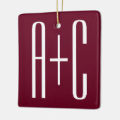 イニシャルシンプルカップル |ホワイト&ブルゴーニュ セラミックオーナメント (左)