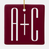 イニシャルシンプルカップル |ホワイト&ブルゴーニュ セラミックオーナメント (裏面)