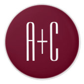 イニシャルシンプルカップル |ホワイト&ブルゴーニュ セラミックノブ (正面)