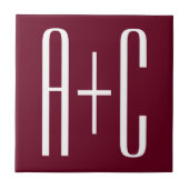 イニシャルシンプルカップル |ホワイト&ブルゴーニュ タイル (正面)