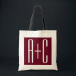 イニシャルシンプルカップル |ホワイト&ブルゴーニュ トートバッグ<br><div class="desc">クラッシーはっきりした、&モダン.</div>