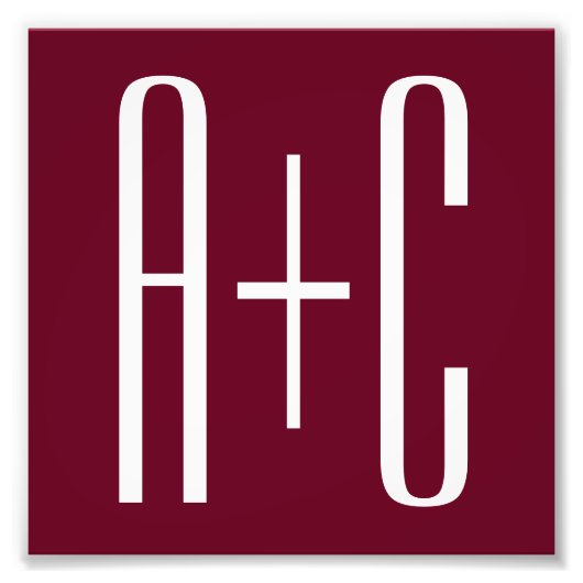 イニシャルシンプルカップル |ホワイト&ブルゴーニュ フォトプリント            (正面)