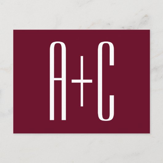 イニシャルシンプルカップル |ホワイト&ブルゴーニュ ポストカード (正面)