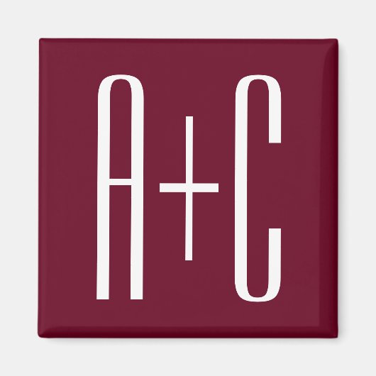 イニシャルシンプルカップル |ホワイト&ブルゴーニュ マグネット (正面)