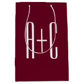 イニシャルシンプルカップル |ホワイト&ブルゴーニュ ミディアムペーパーバッグ (正面)