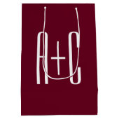 イニシャルシンプルカップル |ホワイト&ブルゴーニュ ミディアムペーパーバッグ (裏面)