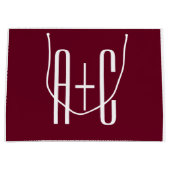 イニシャルシンプルカップル |ホワイト&ブルゴーニュ ラージペーパーバッグ (正面)