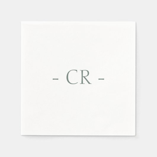 イニシャルシンプルセージグリーンカップルモノグラム スタンダードカクテルナプキン (正面)