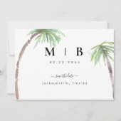 イニシャルシンプルトロピカルウェディング日付を保存 セーブザデート (正面)