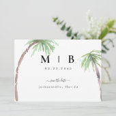 イニシャルシンプルトロピカルウェディング日付を保存 セーブザデート (スタンド正面)