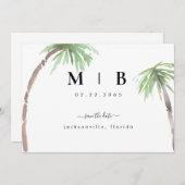 イニシャルシンプルトロピカルウェディング日付を保存 セーブザデート (正面/裏面)