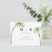 イニシャルシンプルトロピカルウェディング日付を保存 ポストカード (スタンド正面)