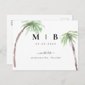 イニシャルシンプルトロピカルウェディング日付を保存 ポストカード (正面/裏面)