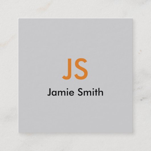 イニシャルシンプルブラック、オレンジ、グレー スクエア名刺 (裏面)