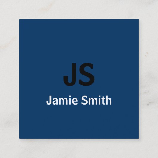 イニシャルシンプルブラック、ブルー、ホワイト スクエア名刺 (裏面)