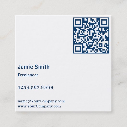 イニシャルシンプルブラック、ブルー、ホワイト スクエア名刺 (正面)