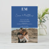イニシャルシンプルブルー2枚の結婚写真qr 招待状 (スタンド正面)
