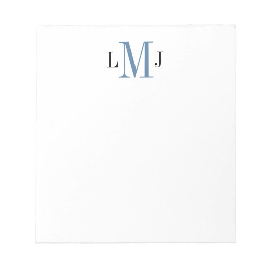 イニシャルシンプルモノグラムブラックアンドブルーメモ帳 ノートパッド (正面)