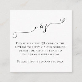 イニシャルスクリプトQRコード結婚の白黒RSVP E エンクロージャーカード