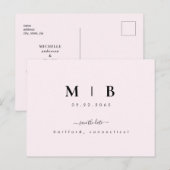 イニシャルスシンプルスワッシュピンクウェディングデートを保存 ポストカード (正面/裏面)