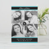 イニシャルスタイリッシュの卒業招待状-ターコイズ 招待状 (スタンド正面)