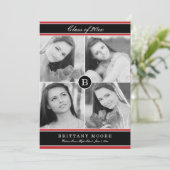 イニシャルスタイリッシュの卒業招待状-赤 招待状 (スタンド正面)