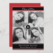 イニシャルスタイリッシュの卒業招待状-赤 招待状 (正面/裏面)