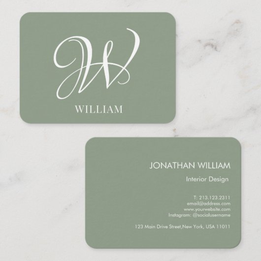 イニシャルスパーソナライズされたゲエレガントリーグリーンモノグラム 名刺 (正面/裏面)