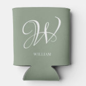 イニシャルスパーソナライズされたゲエレガントリーグリーンモノグラム 缶クーラー (裏面)