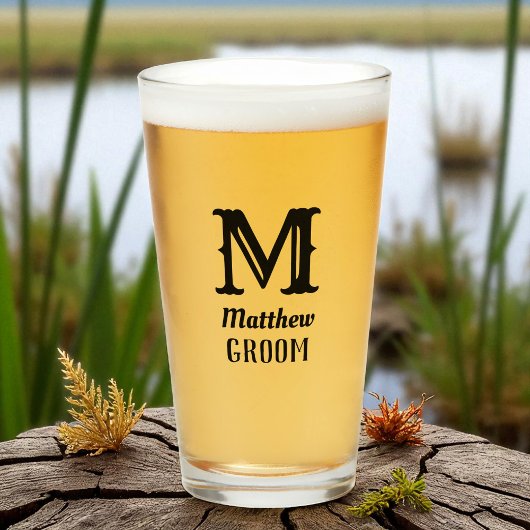 イニシャルタイポグラフィモダンモノグラムのグルーム タンブラーグラス