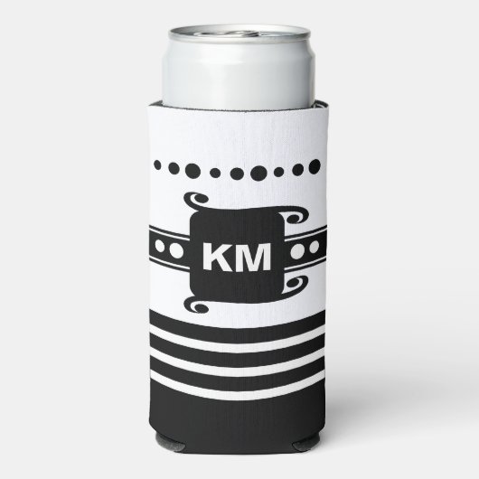 イニシャルドットストライプのリラックス追加白と黒 スリム缶クーラー (Seltzer裏面)