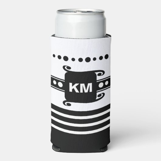 イニシャルドットストライプのリラックス追加白と黒 スリム缶クーラー (Seltzer正面)
