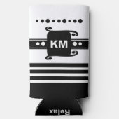 イニシャルドットストライプのリラックス追加白と黒 スリム缶クーラー (裏面)