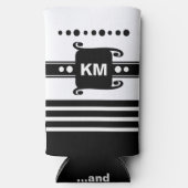 イニシャルドットストライプのリラックス追加白と黒 スリム缶クーラー (正面)