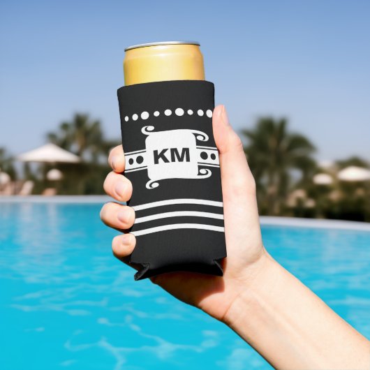 イニシャルドットストライプのリラックス追加（白黒） スリム缶クーラー (インサイチュ プール)