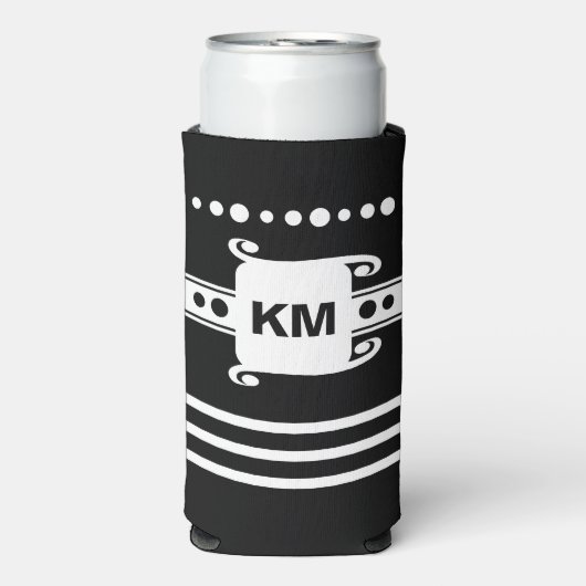 イニシャルドットストライプのリラックス追加(白黒) スリム缶クーラー (Seltzer正面)