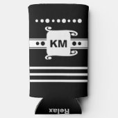 イニシャルドットストライプのリラックス追加（白黒） スリム缶クーラー (裏面)