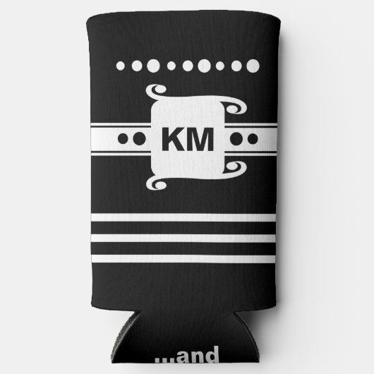 イニシャルドットストライプのリラックス追加(白黒) スリム缶クーラー (正面)