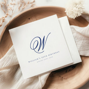 イニシャルネイビエレガントーブルー誕生日ナプキンス スタンダードカクテルナプキン